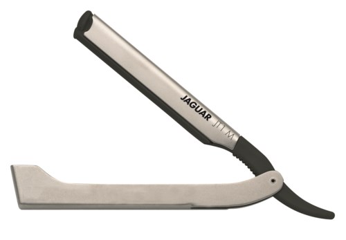 This is an electric hair straightener, silver-colored with black parts, branded 'Jaguar.'