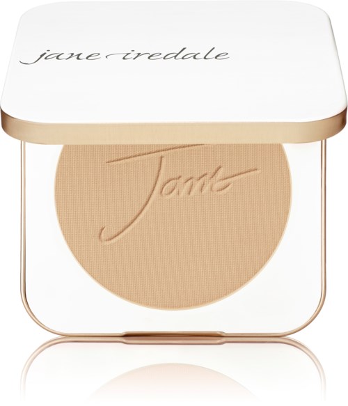 A compact with the word "Jame" engraved on the powder inside and the lid says "jane iredale".