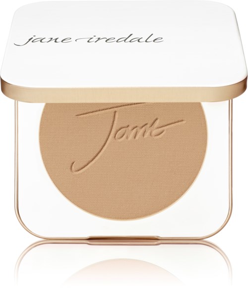A compact makeup product with a powder inside, and the brand name Jane Iredale on the case lid.