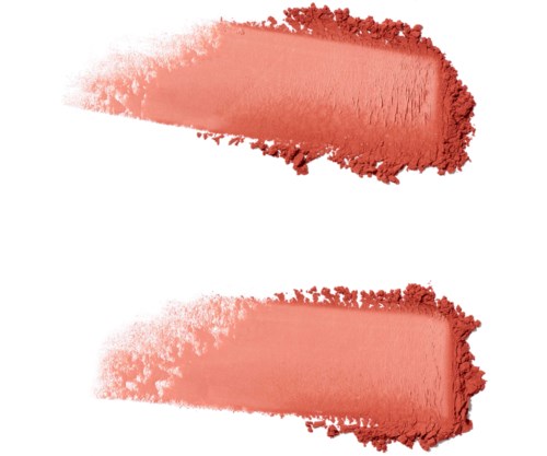 Två sträck med rosa-puder på vit bakgrund, en något ovanför den andra.
