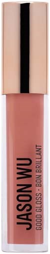 Läppglansrör med rosfärgad nyans och guldlock, märkt 'JASON WU GOOD GLOSS BON BRILLANT'.