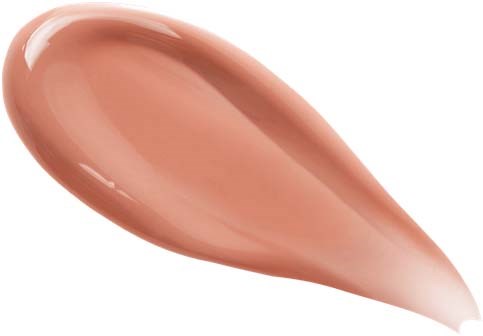 Een klodder huidkleurige crème of make-up, glanzend en glad, met een druppelvorm.