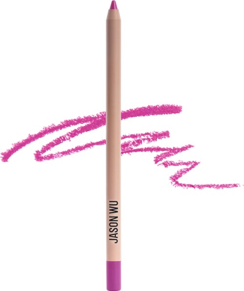 Ett rosa läppstift med beige kropp och rosa lock, som lämnar rosa märken på en vit bakgrund.