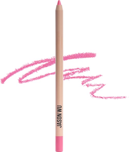 En rosa krita med namnet "Jason Wu" på, ritar en rosa linje.