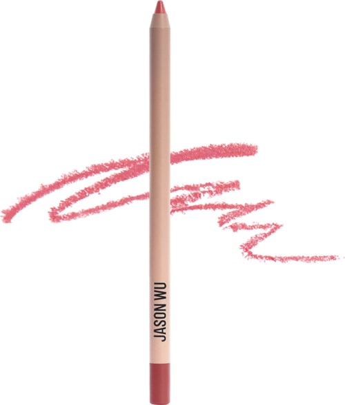 Een roze lipliner met de naam 'Jason Wu' en een roze lippotlankleur, die een roze lijn trekt.