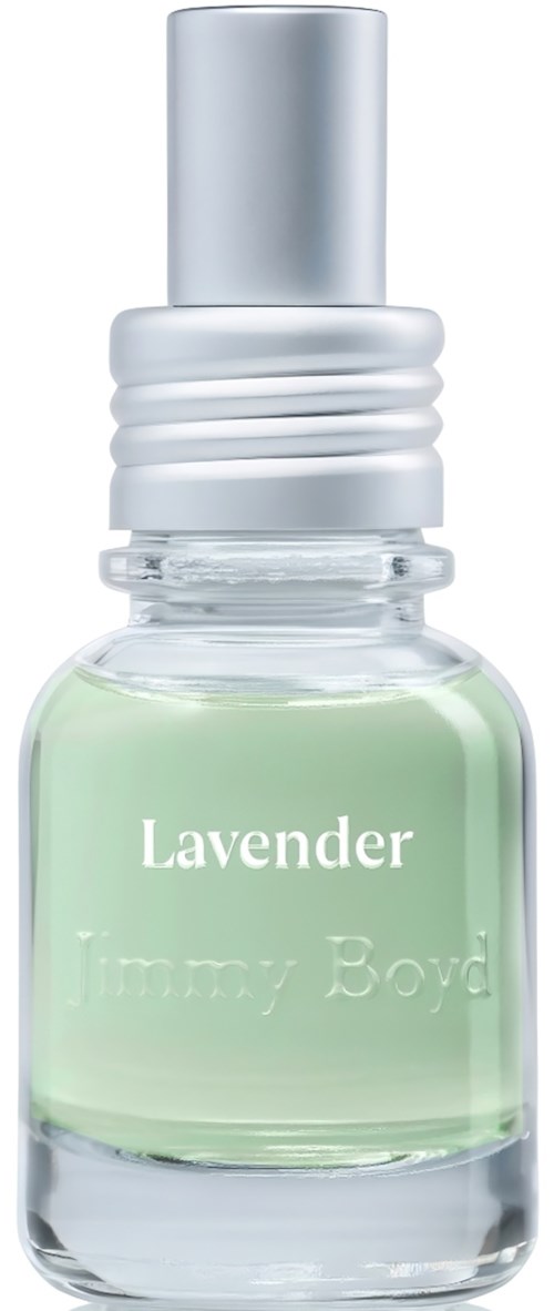 A small glass bottle with light green liquid, labeled Lavender, and a silver cap.