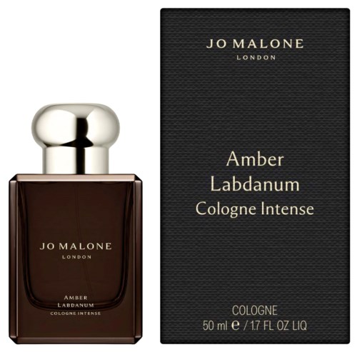 Hajuvesipullo ja pakkaus Jo Malone Amber Labdanum Cologne Intense.