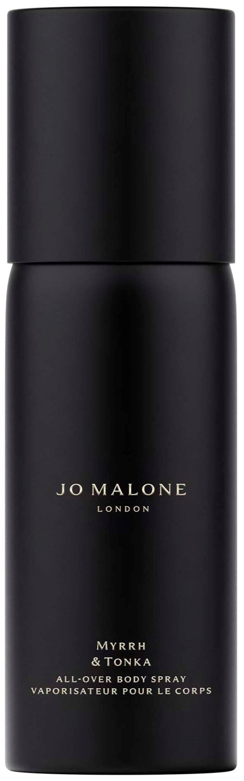 Musta säiliö, jossa on kultaisia kirjaimia, Jo Malone London -vartalosuihke.