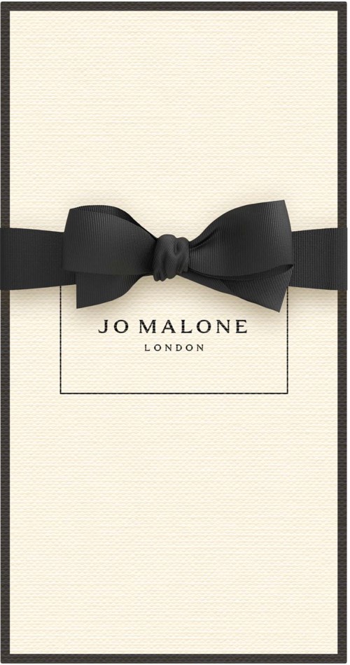 Valkoinen lahjapakkaus, jossa musta nauha ja etiketti 'Jo Malone London'.