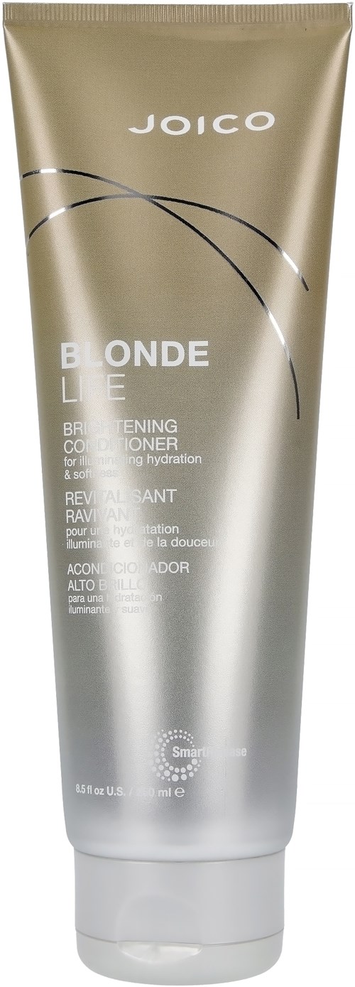 Een zilveren tube met Joico B. ONDE LITE Brightening Conditioner voor glad, gehydrateerd haar. Tekst staat op de voorkant met een eenvoudig ontwerp.