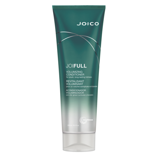 Eine grüne und silberne Tube mit Joico-Haarspülung für Volumen und langanhaltendes Volumen.
