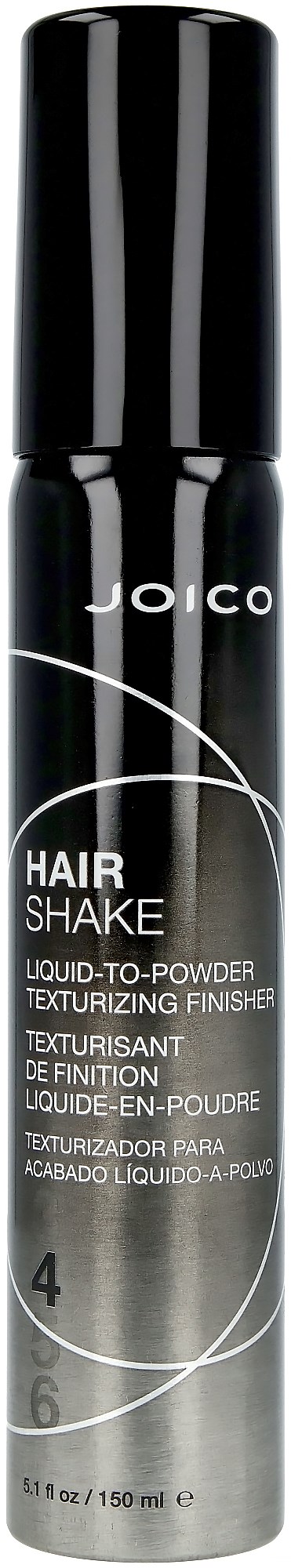 Een zwart en zilveren flesje met 'Joico Hair Shake' voor texturiserend haar afwerking.