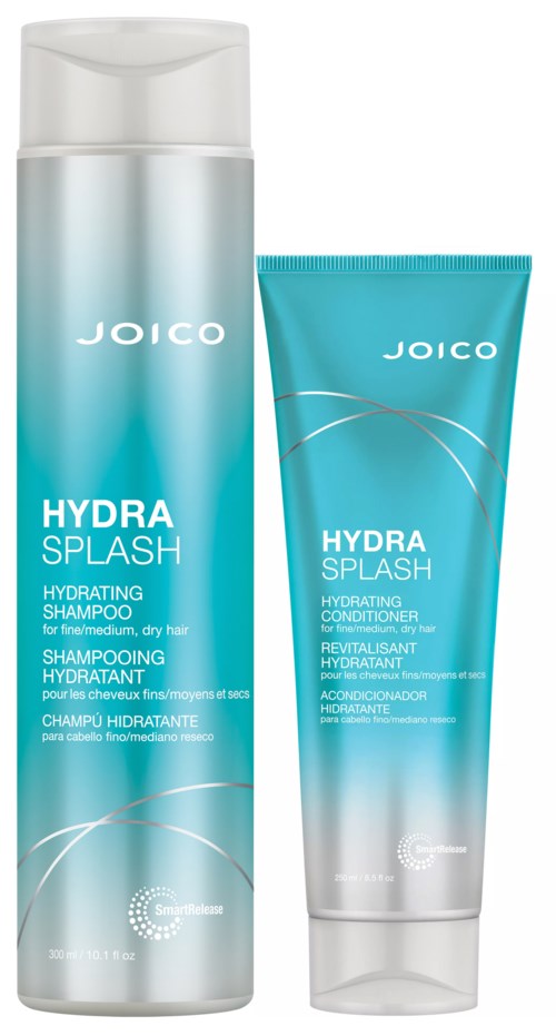 Zwei türkise Haarpflegeprodukte: ein feuchtigkeitsspendendes Shampoo und Conditioner, mit weißen und silbernen Texten und Marken.
