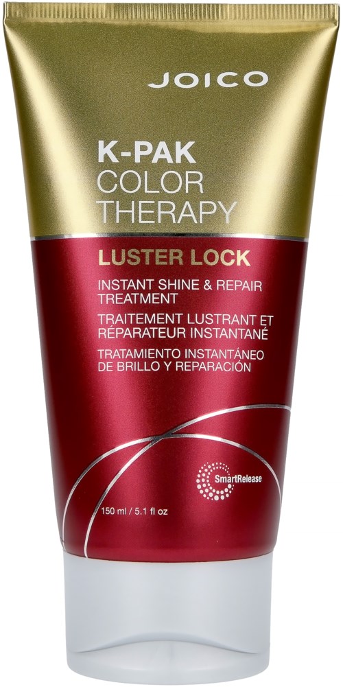 Een tube Joico K-Pak Color Therapy Luster Lock conditioner, rood-goud ontwerp, 150 ml, voor glanzend haarherstel.
