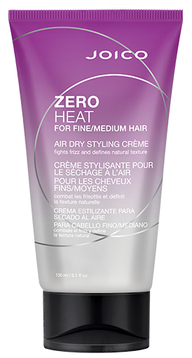 Eine lila Tube mit Joico Zero Heat Haarglättungscreme für feines und mittleres Haar, mit schwarzem Deckel.