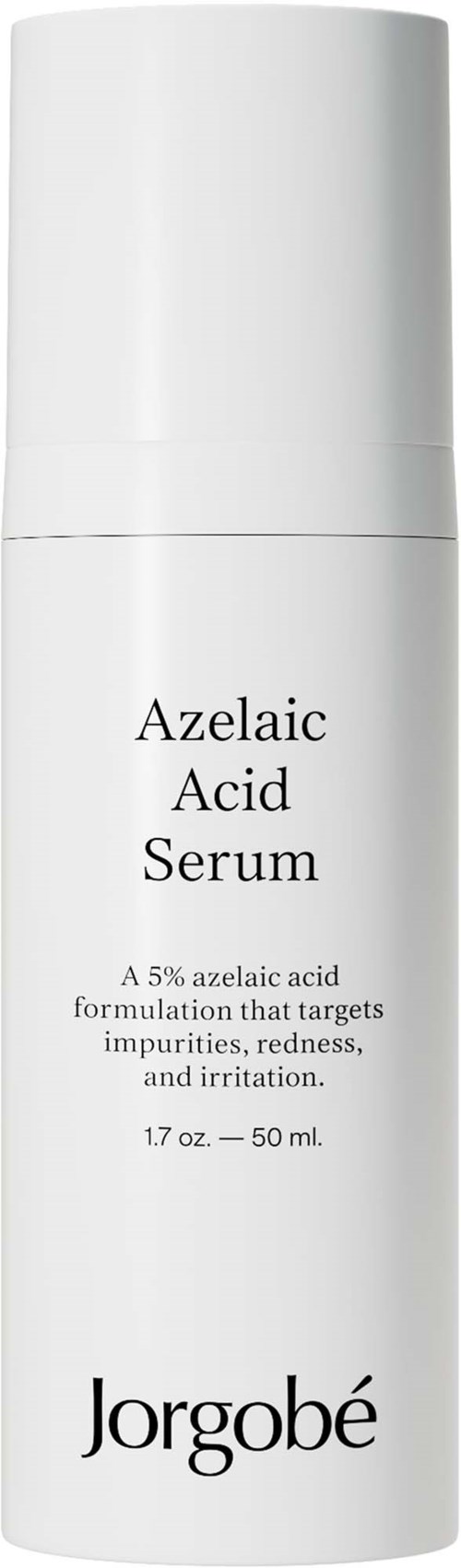 Een witte fles met Azelaic Acid Serum van Jorgobè, gericht op huidproblemen zoals roodheid en irritatie.
