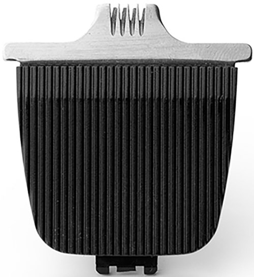 A black car air filter with metal clips, rectangular shape, and vertical ridges.