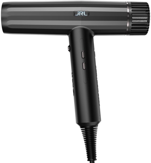 A black hair dryer with a handle and controls, designed for drying hair quickly.