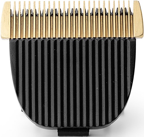 A hair clipper guard with a textured black base and a row of wooden prong-like teeth.