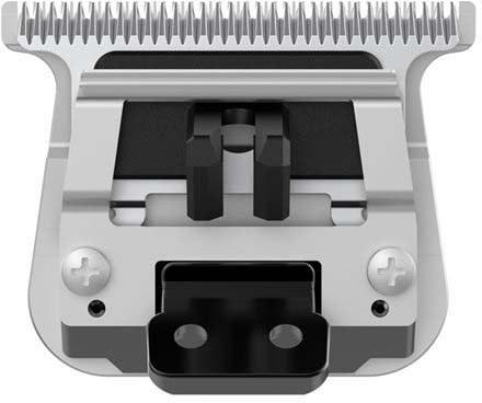 Close-up of an electric shaver head showing blades and foil, used for shaving hair.
