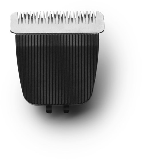 A hair clipper guard with metal teeth and a black plastic body.