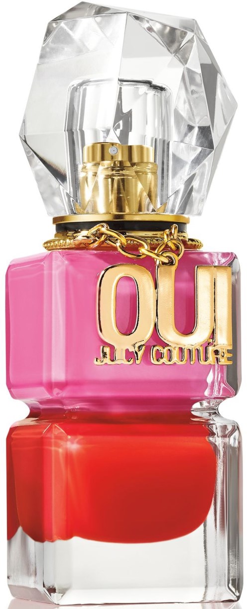 Een roze parfumfles met gouden details en een grote heldere faceted dop.