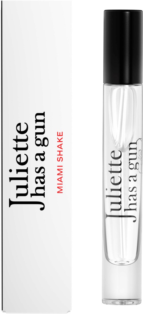 Een parfumbottle met de tekst "Juliette has a Gun MIAMI SHAKE" op de doos en fles.