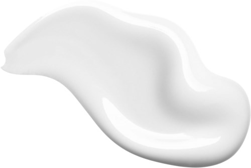 Een witte vlek met een gladde, gebogen vorm die op een dotje crème of lotion lijkt.