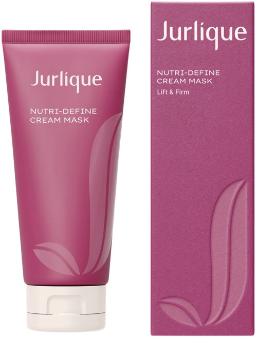 Rothals Tube des Jurlique Nutri-Define Cream Mask und die passende rosa Verpackung mit Marken- und Produktinformationen.