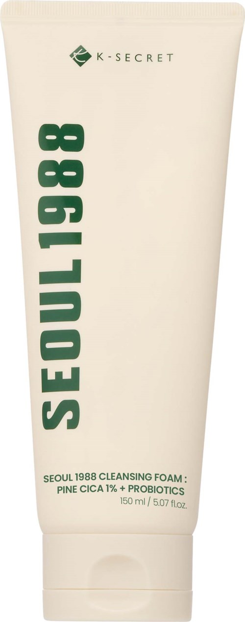 A white tube labeled 'Seoul 1988' with green text, containing cleansing foam from K-Secret, 50ml.