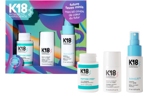A set of haircare products for young children, including shampoos, treatments, and a spray, with colorful packaging.