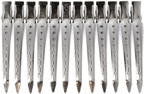 Eleven screwdrivers lined up, all with silver handles and black tips, ready for use.