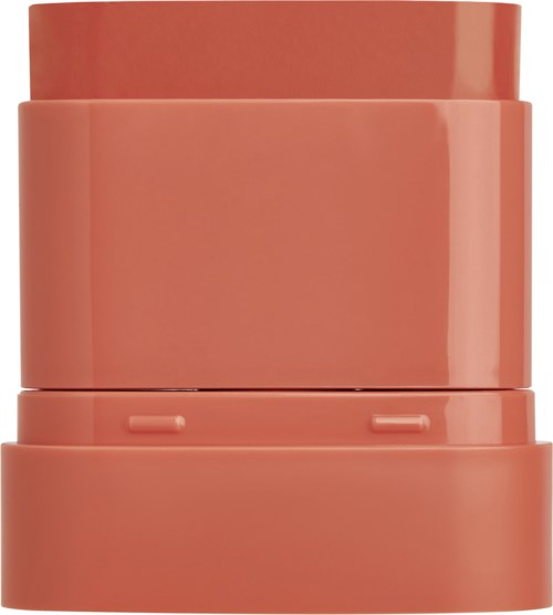 The image shows a stack of four coral-colored cylindrical containers with smooth surfaces.