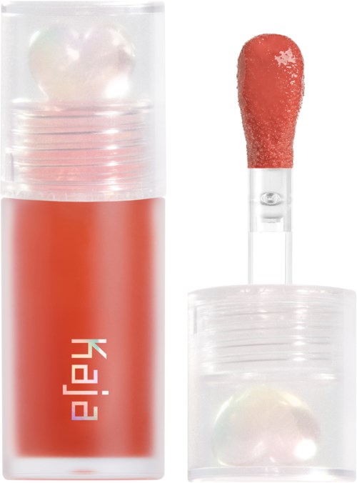 Lippen Gloss Behälter mit Applikatorstift und durchsichtigem Deckel, enthält pinken Lippen Gloss.