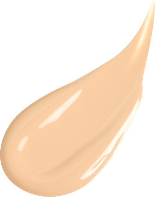 A beige-colored liquid drop with a smooth, shiny surface and a texture resembling lotion or foundation.