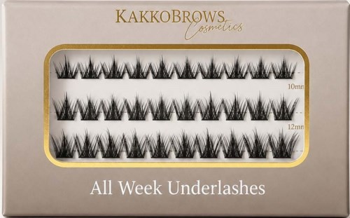 Box of false eyelashes labeled All Week Underlashes, with three pairs of different lengths inside.