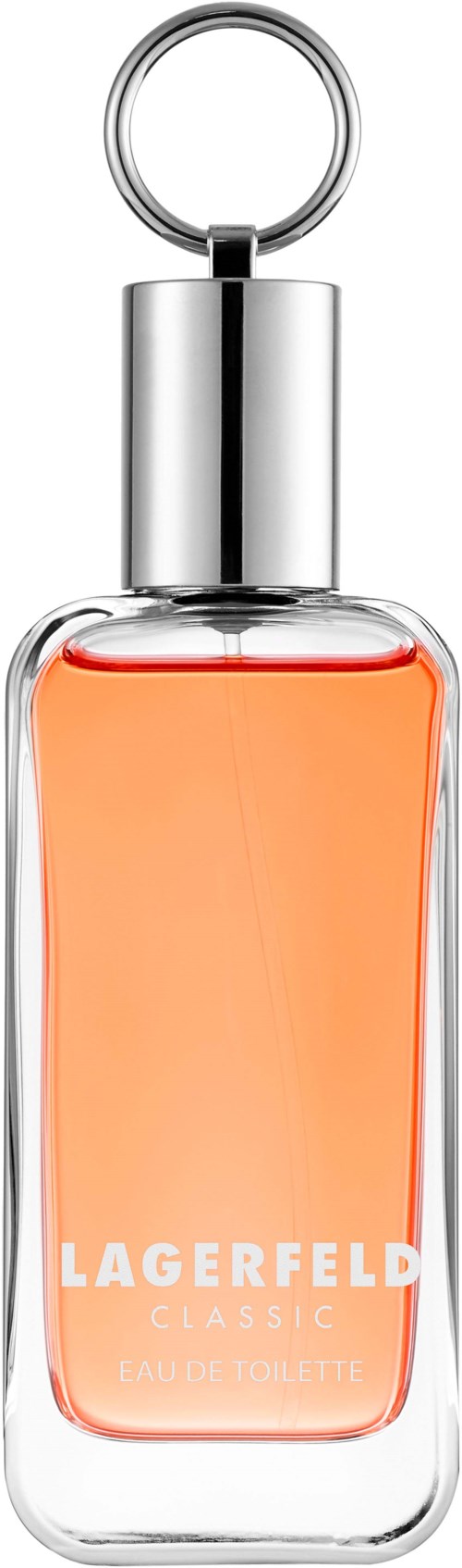 En tydlig glasflaska med silverkork och nyckelring, fylld med orange vätska. Flaskan har vitt text på sig.