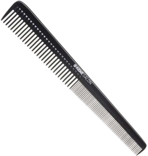 A black wide-tooth comb with the words 'My Salon' printed on it.