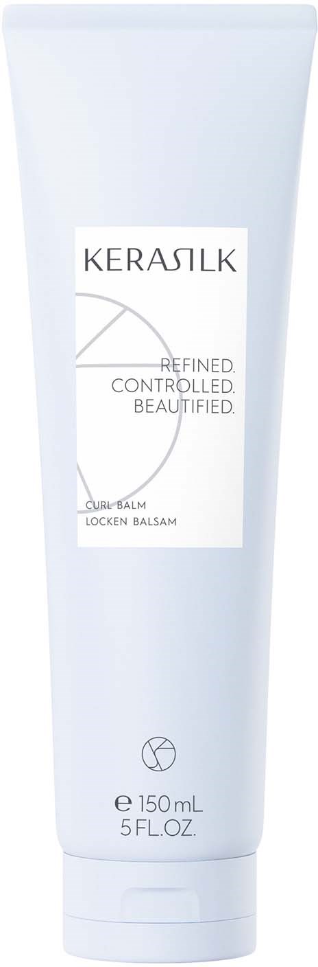 Eine weiße Tube mit Text, der 'KERASILK' und Beschreibungen für Haarbehandlung sagt. Enthält 150 ml.
