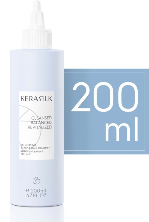 Eine weiße Flasche Kerasilk-Haarbehandlung mit blauer Beschriftung 200 ml.