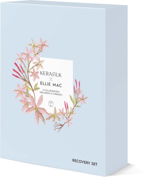 Ljusblå box med blommönster och text om ett samarbetsåterhämtningssats.