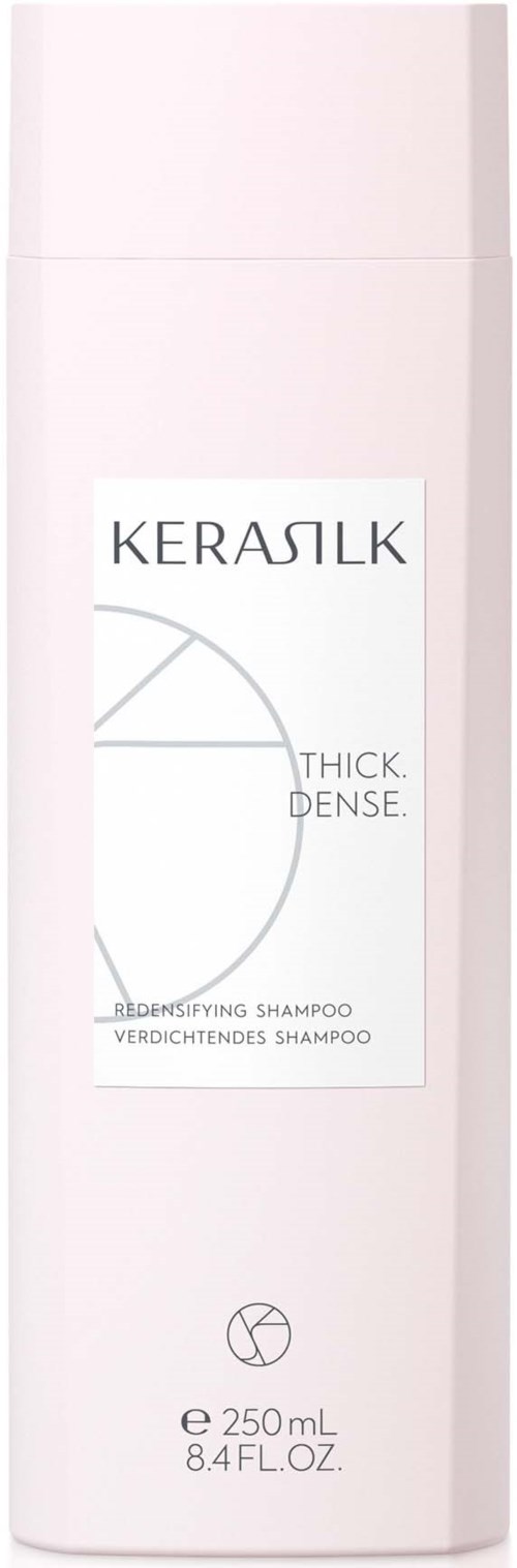 Eine weiße Flasche Kerasilk-Shampoo mit einfachem Etikett, enthält Text und minimalistisches Design.