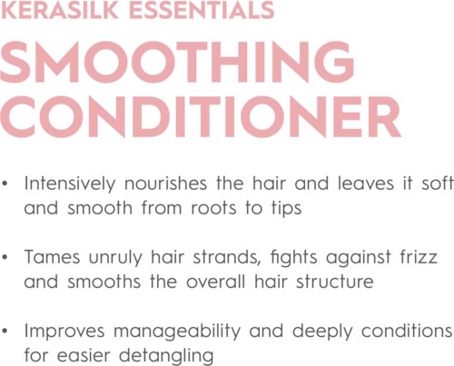 Text beschreibt eine Haarspülung, die nährt, bändigt und verbessert die Handhabbarkeit der Haare.