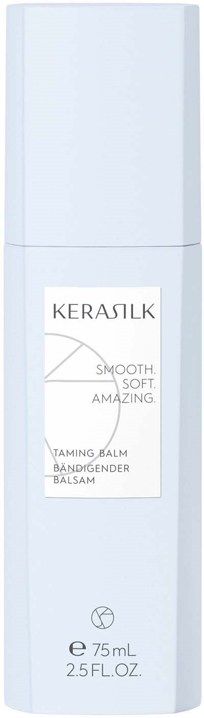 Eine hellblaue Flasche mit der Aufschrift 'KERASILK' und Beschreibungen, enthält 75 ml oder 2,5 fl oz.