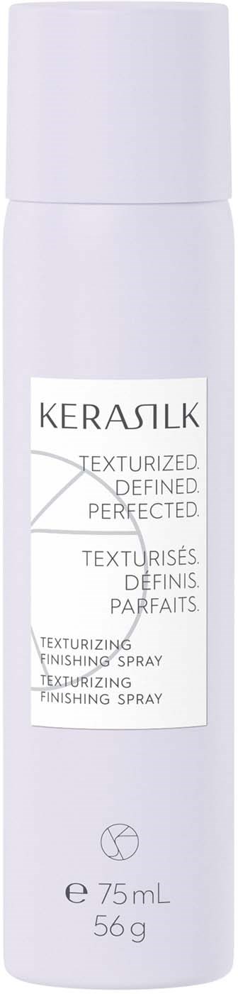 Eine weiße Sprühflasche mit der Aufschrift 'KERASTASE' und Beschreibungen zum texturierenden Finishing-Spray.