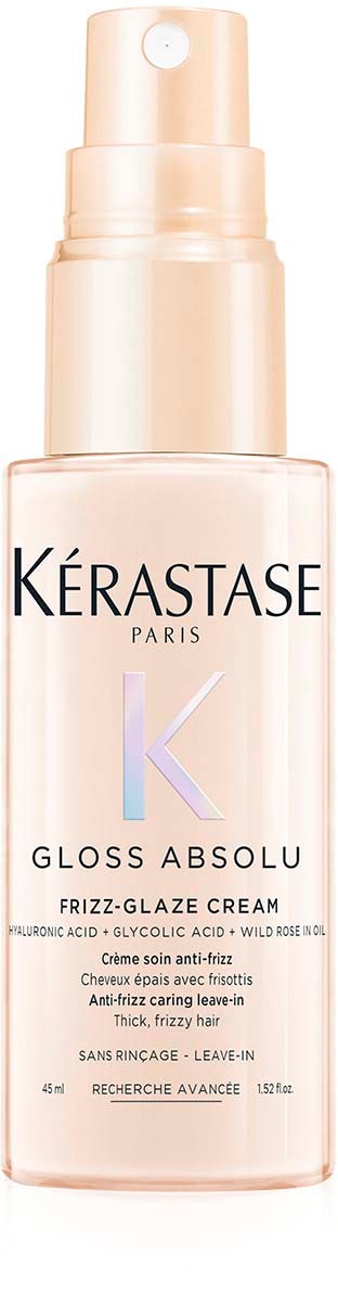Kérastase Gloss Absolu Cream für krauses, dickes, lockiges Haar mit hellrosa Flasche.