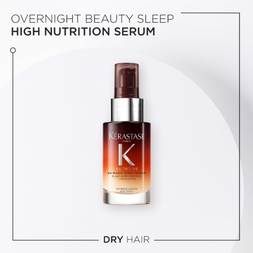 A bottle of Kérastase Nutritive Night Serum for dry hair on a white background.