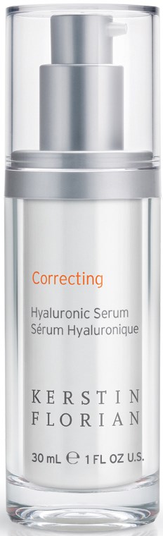 En hudpleieflaske merket 'Correcting Hyaluronic Serum' av Kerstin Florian, 30 ml, med pumpe.