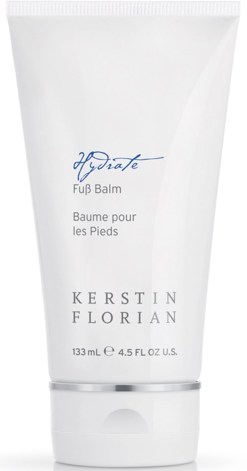 En hvit tube med fotbalm merket 'Hydrate Fuss Balm' av Kerstin Florian, 133 ml.
