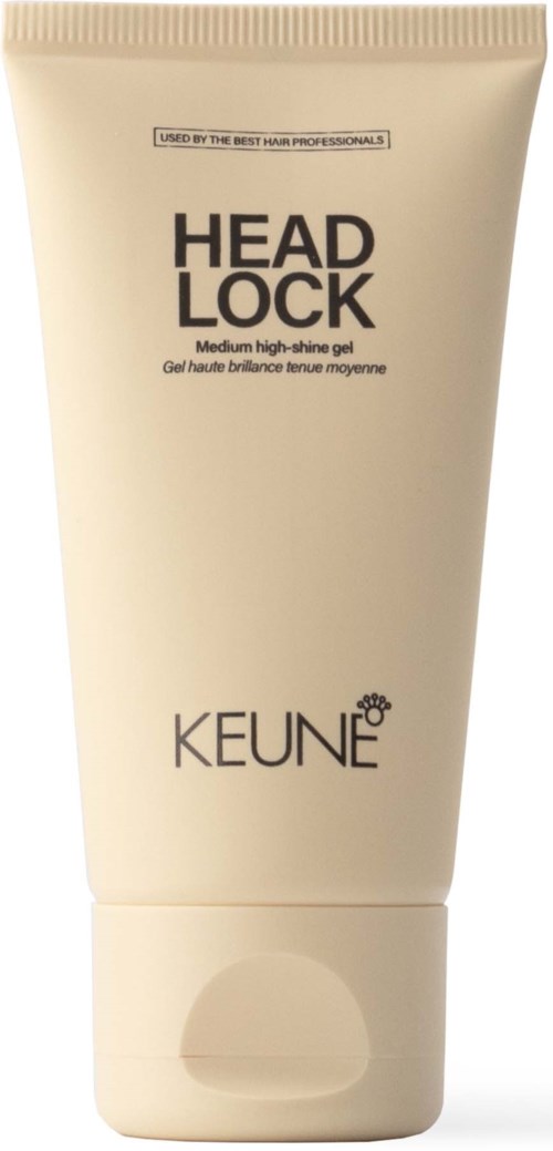 A white tube labeled 'HEAD LOCK' with black text, containing hair gel by KEUNE.